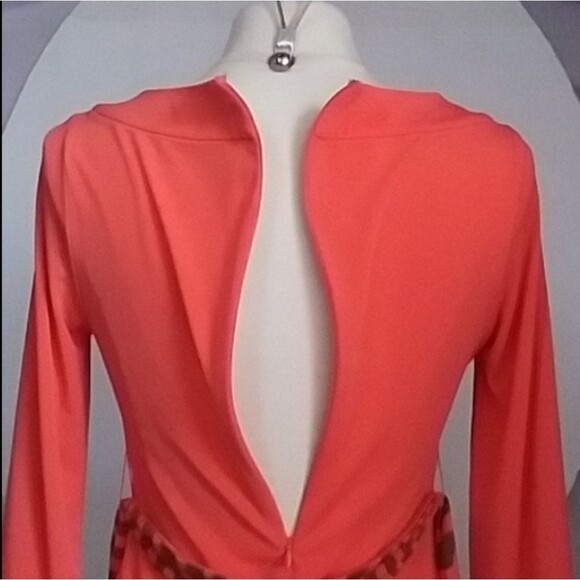 Attention Deep Coral 70s  80s 90s Style Body Con Dress Tiger Stripe Sash size XS - Picture 10 of 12